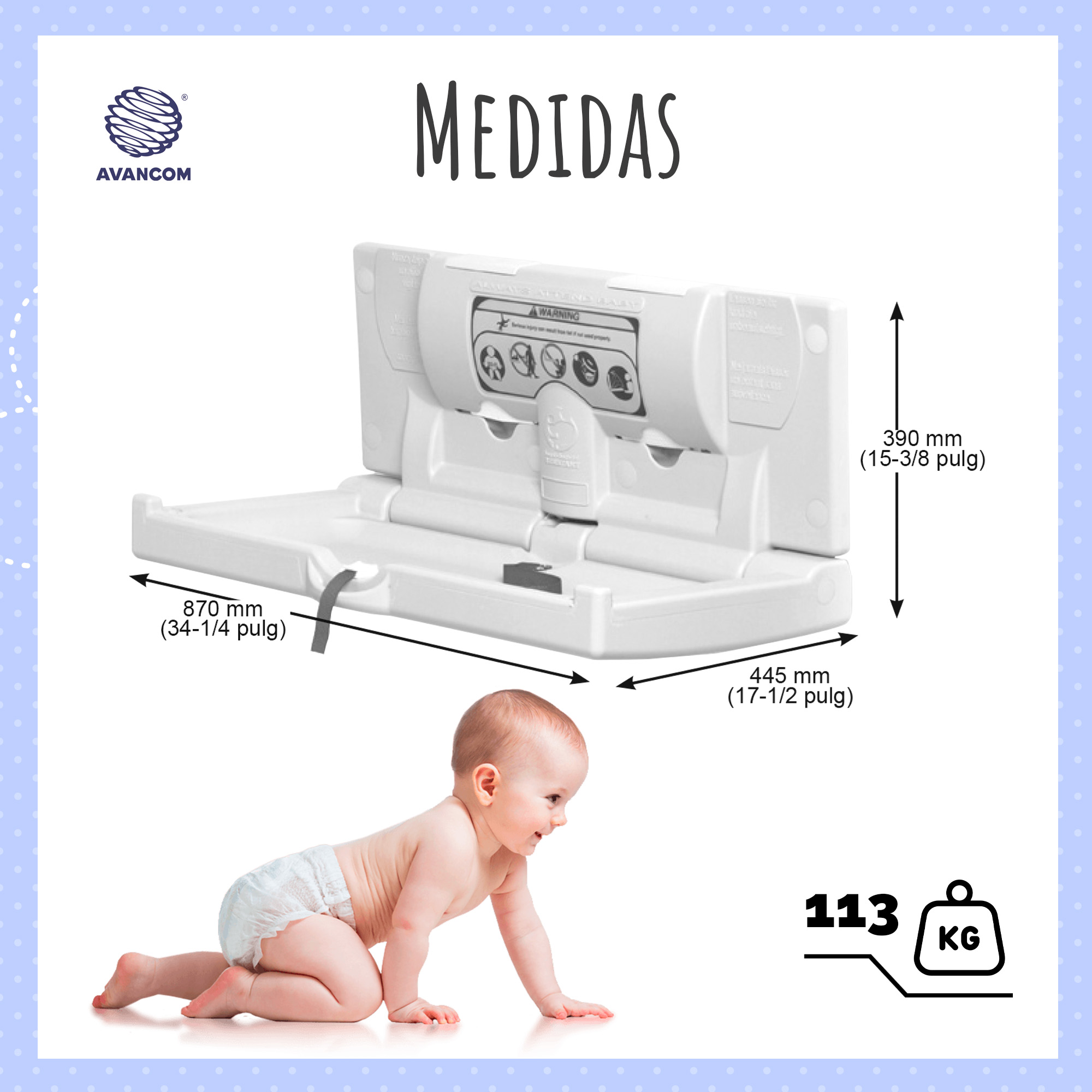 Cambiador De Pañales Bebe Plegable Horizontal Y Rigido Para Pared