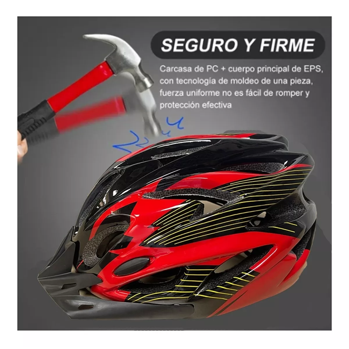 Casco De Bicicleta+lentes+máscara+luz Trasera+guantes Talla M Rojo