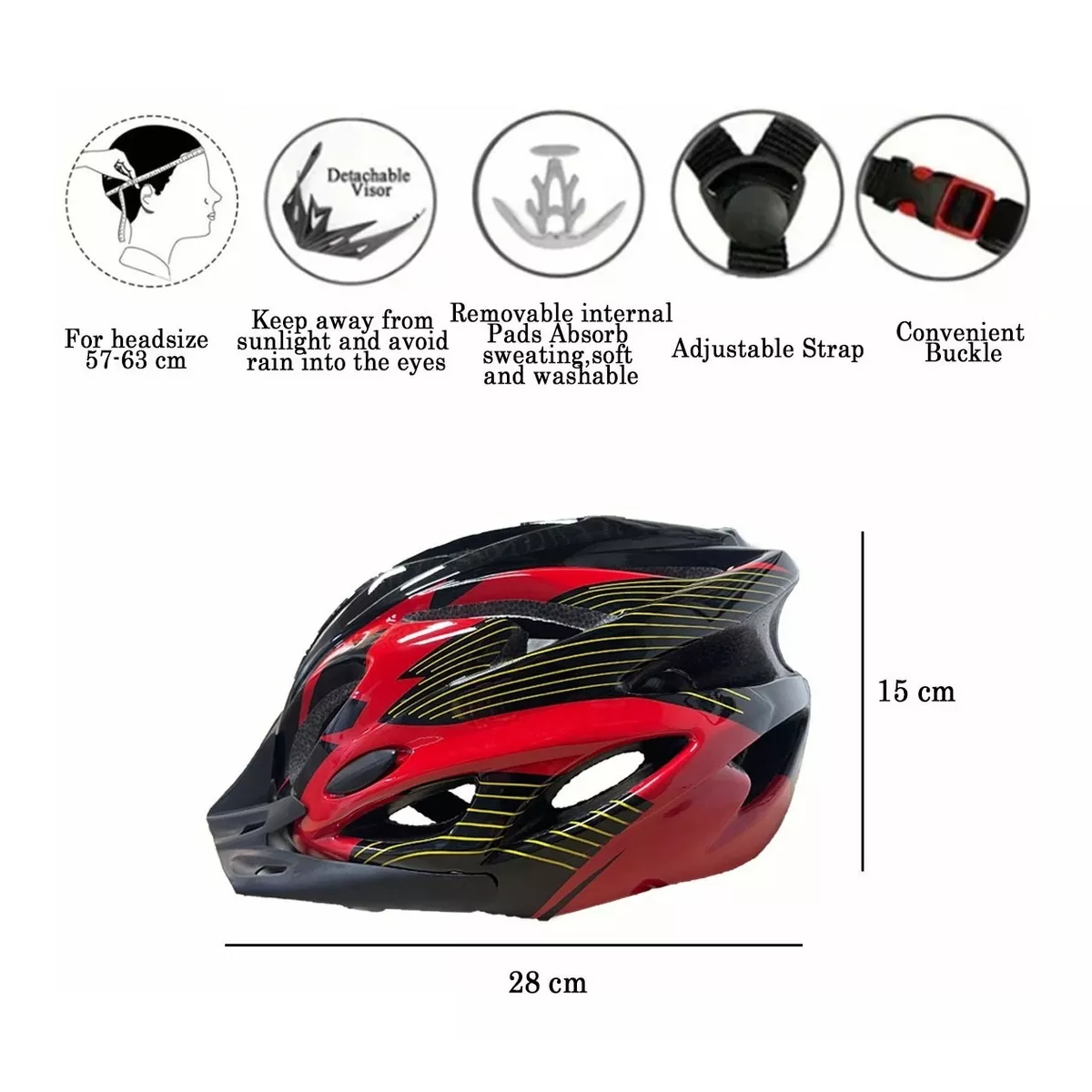 Casco De Bicicleta+lentes+máscara+luz Trasera+guantes Talla M Rojo