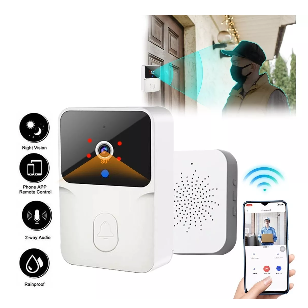 Timbre De Video Inteligente Wifi Inalámbrica Audio Cámara