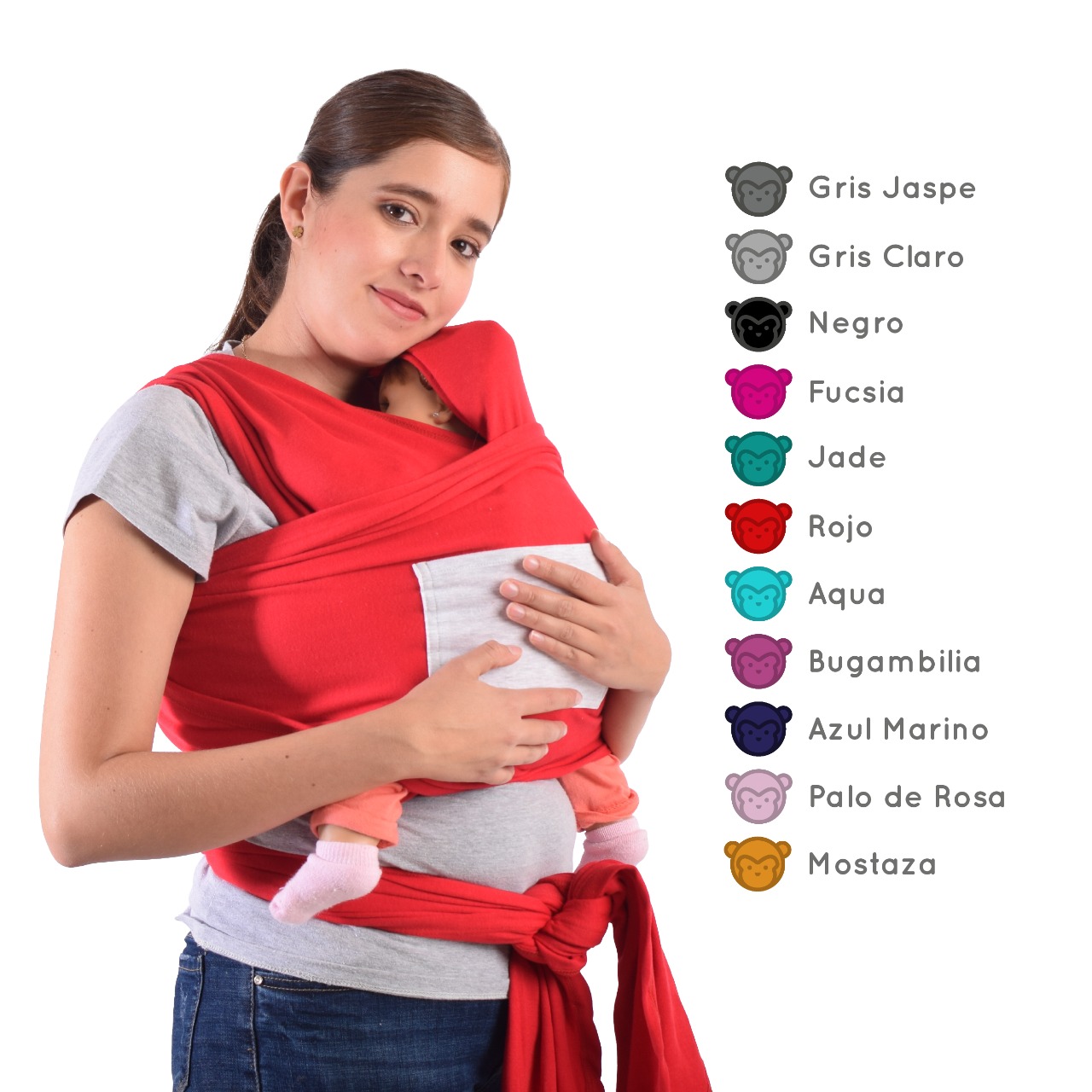 Rebozo Fular Semielástico Changuitos Portabebé 10 Colores Color Palo de Rosa