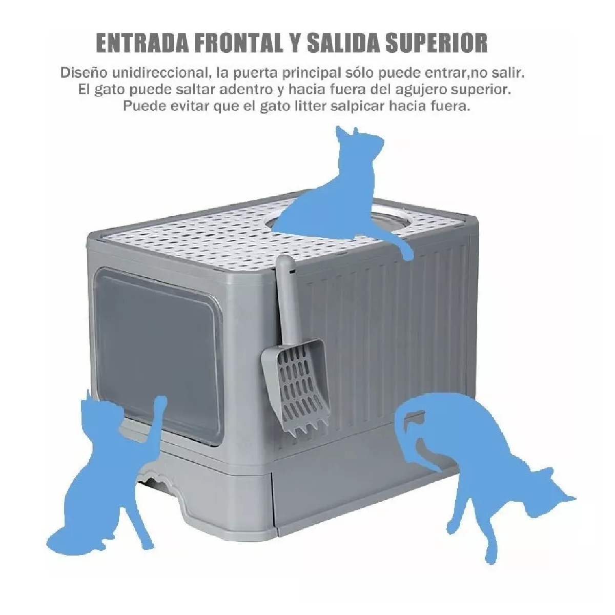 Caja De Arena Portátil Para Gatos Con Tapa Bandeja De Arena Gris