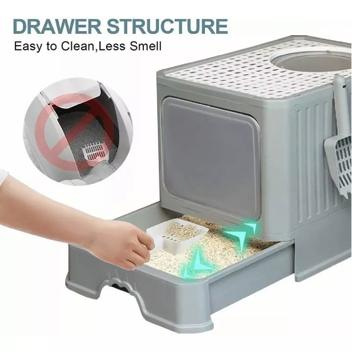 Caja De Arena Portátil Para Gatos Con Tapa Bandeja De Arena Gris