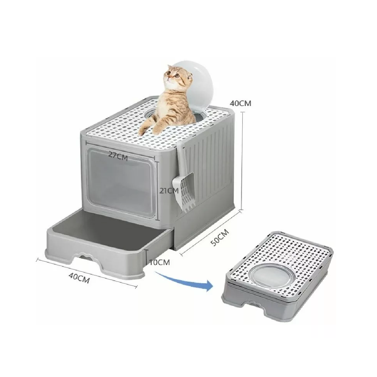 Caja De Arena Portátil Para Gatos Con Tapa Bandeja De Arena Gris