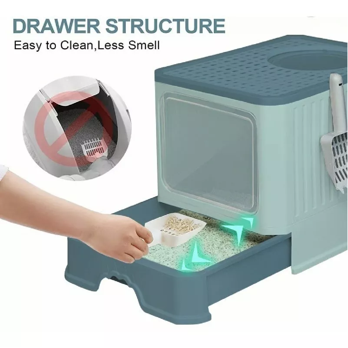 Caja De Arena Portátil Para Gatos Con Tapa Bandeja De Arena Verde