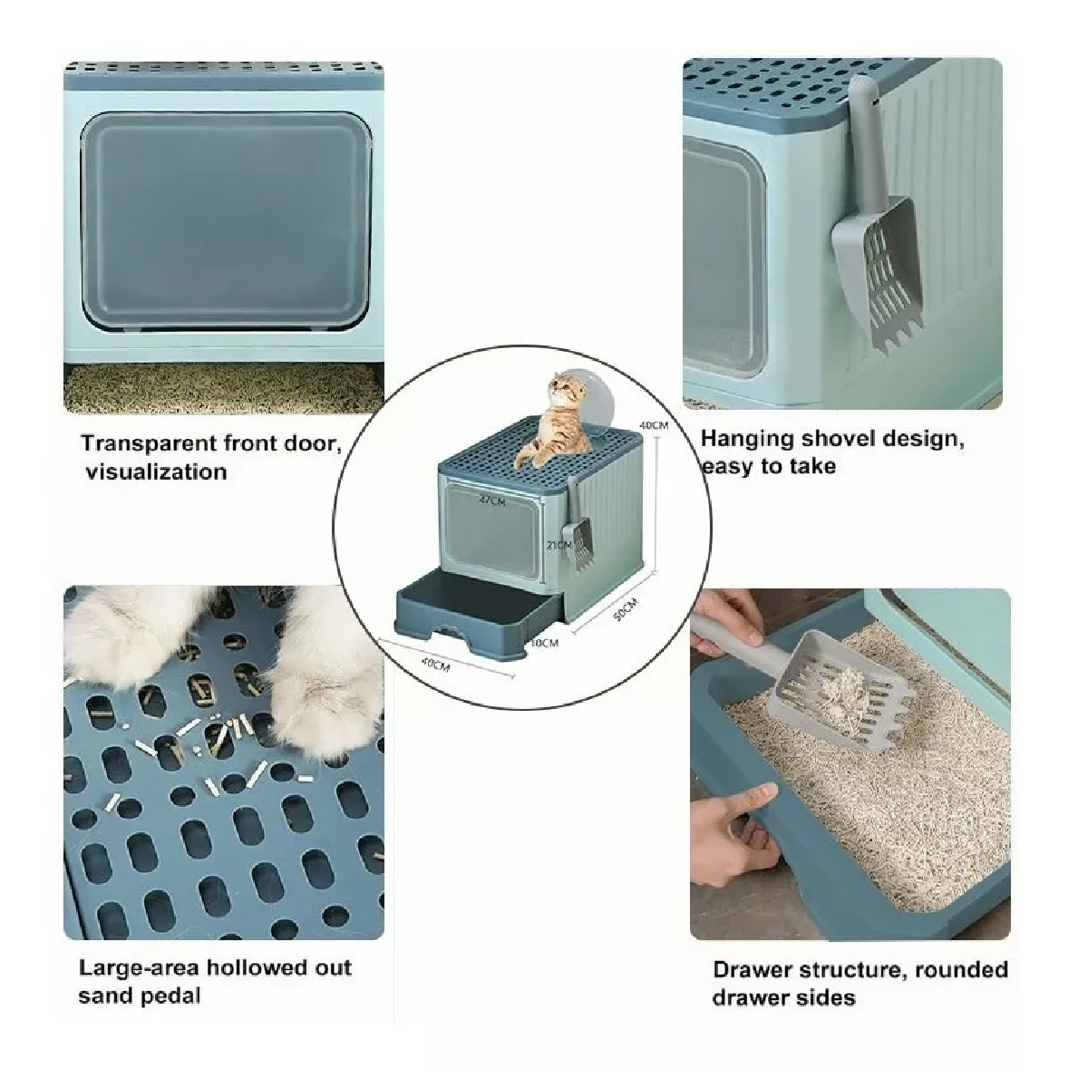 Caja De Arena Portátil Para Gatos Con Tapa Bandeja De Arena Verde