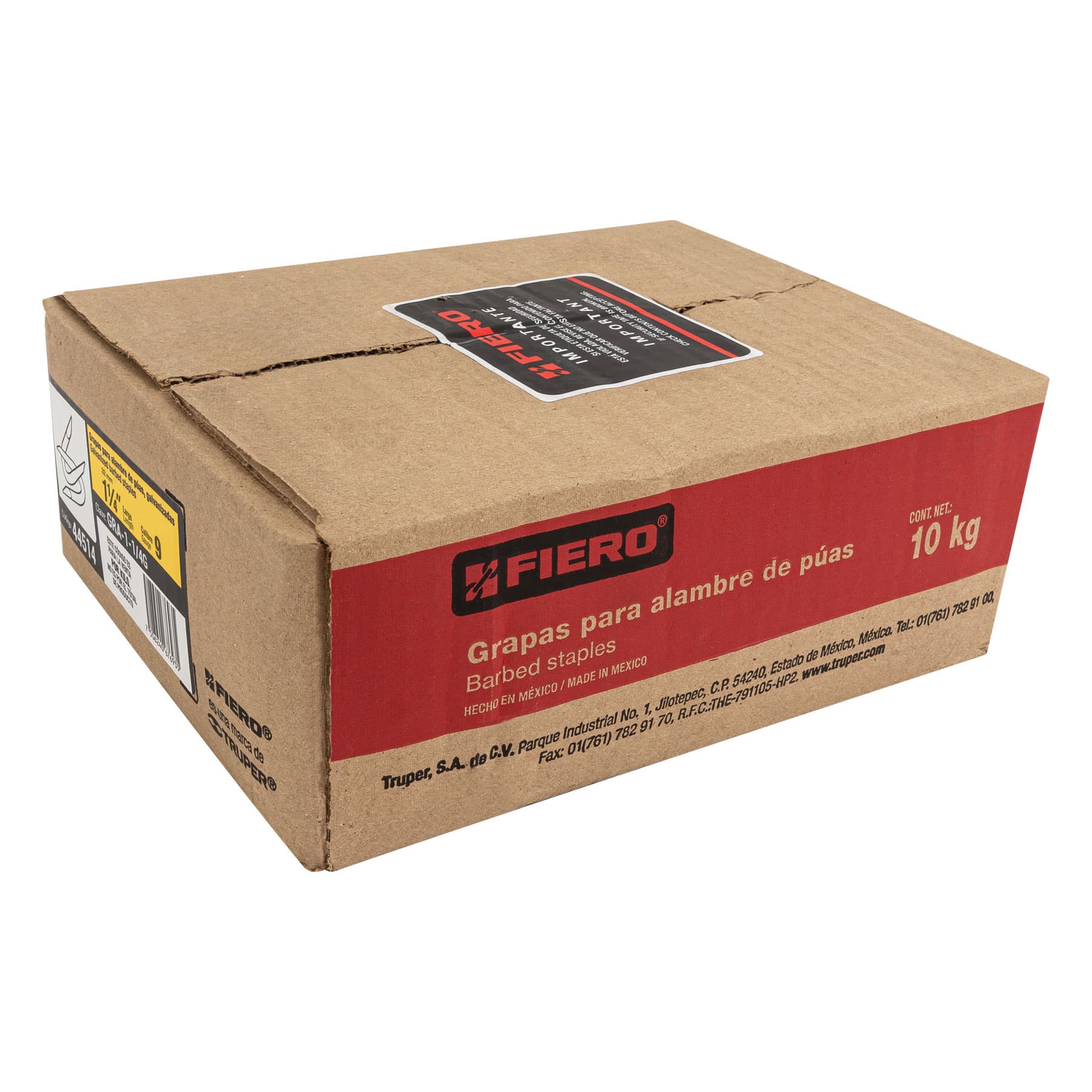 CAJA CON 10 KG GRAPAS 1-1/4" GALVANIZADAS P/ALAMBRE DE PÚAS FIERO 44514