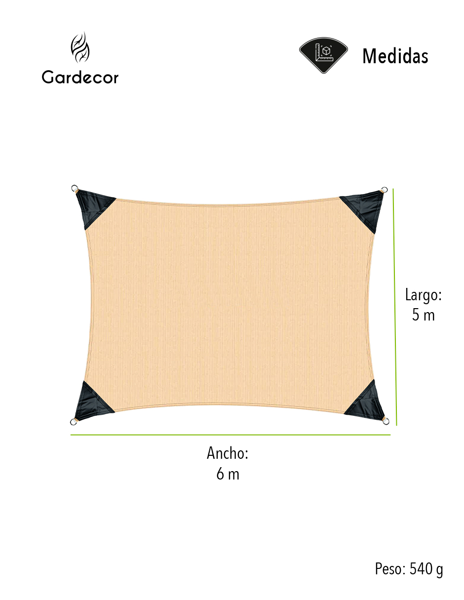 Malla Sombra Para Exteriores, Protección Uv 6x5 Metros.