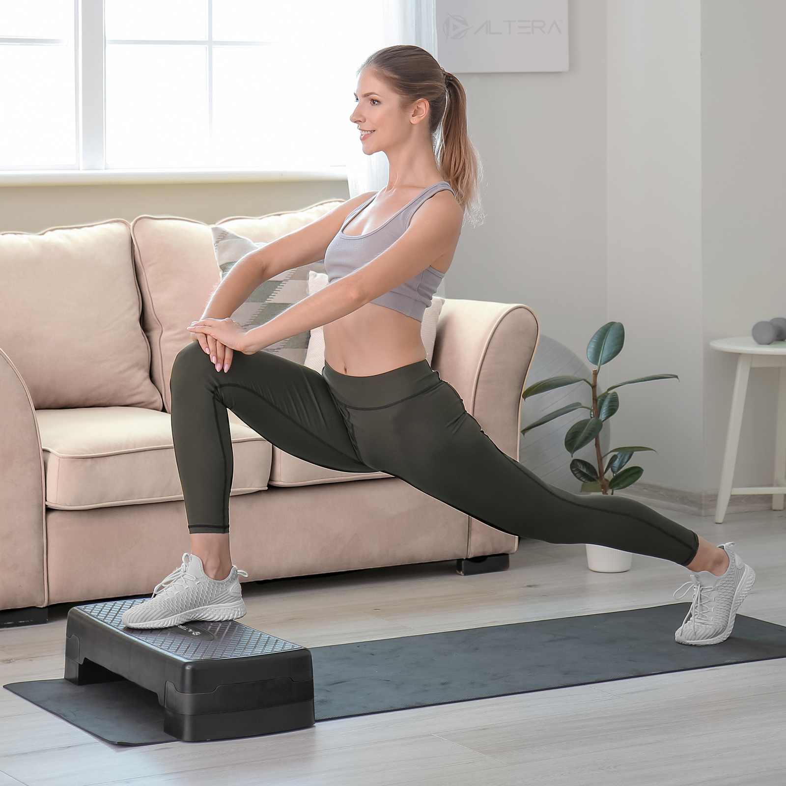  Banco de Ejercicio Step Aerobics Altera con 2 Elevadores Extraíbles Ajustables 