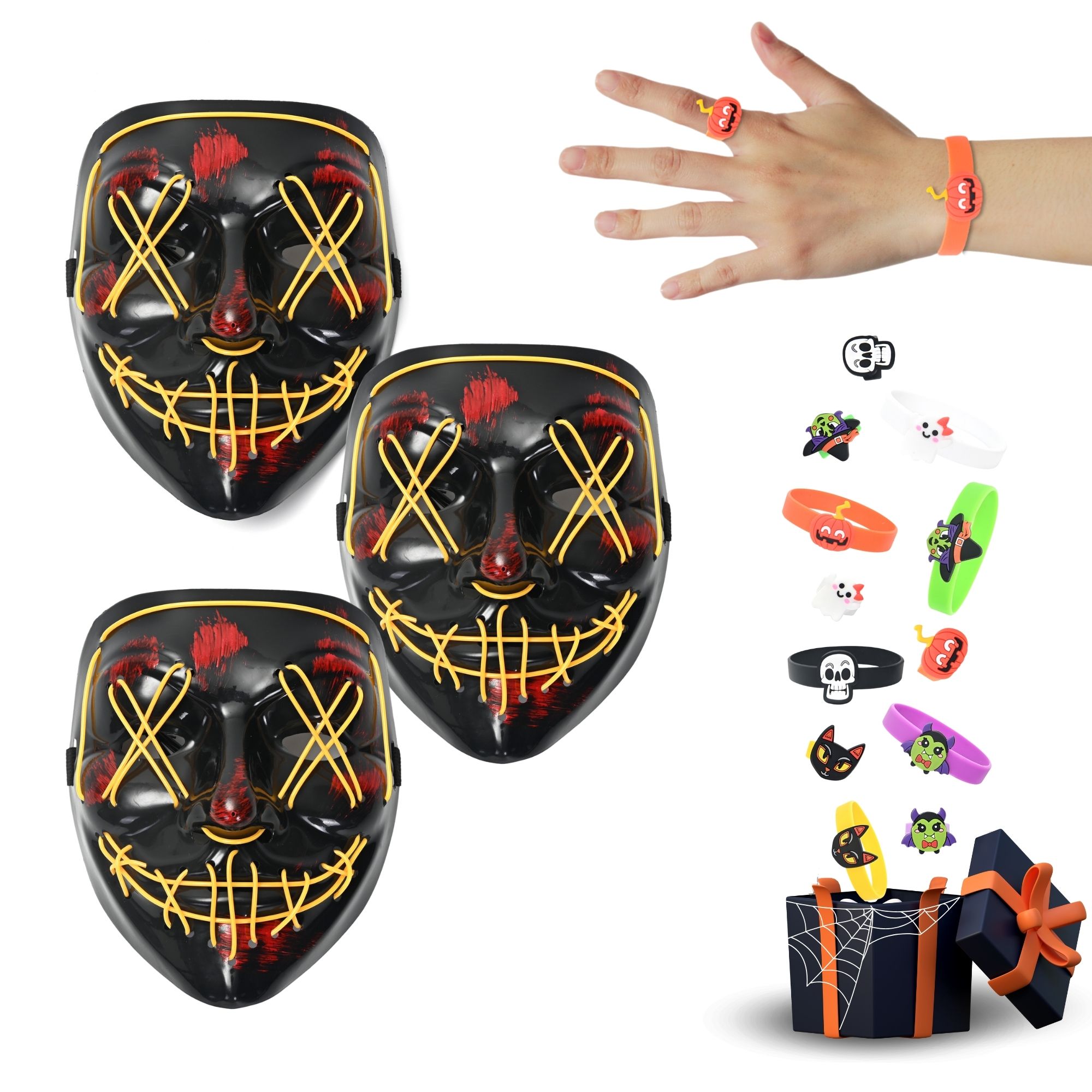 Paquete Mascara Luz Led La Purga Halloween 3 piezas