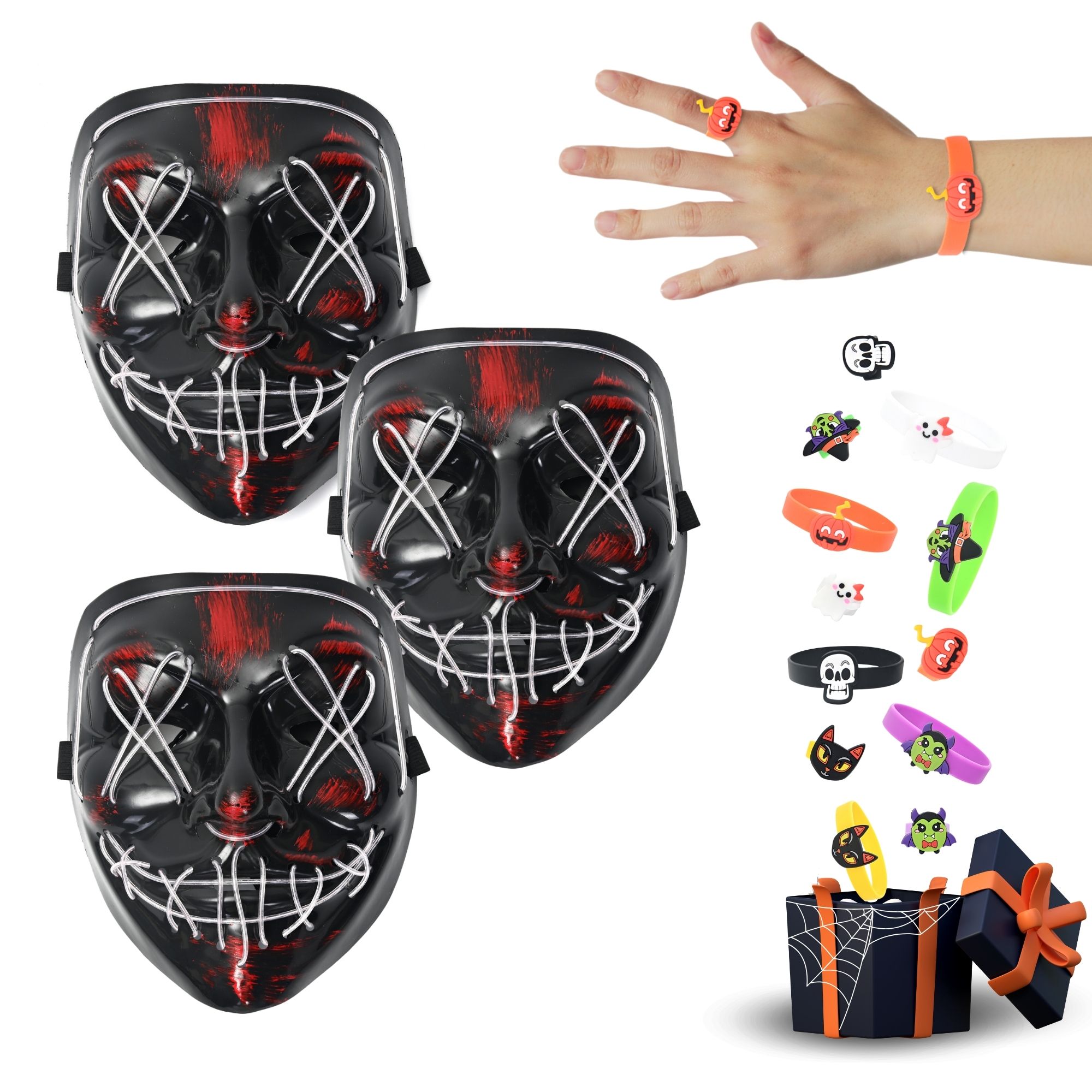 Paquete Mascara Luz Led La Purga Halloween 3 piezas