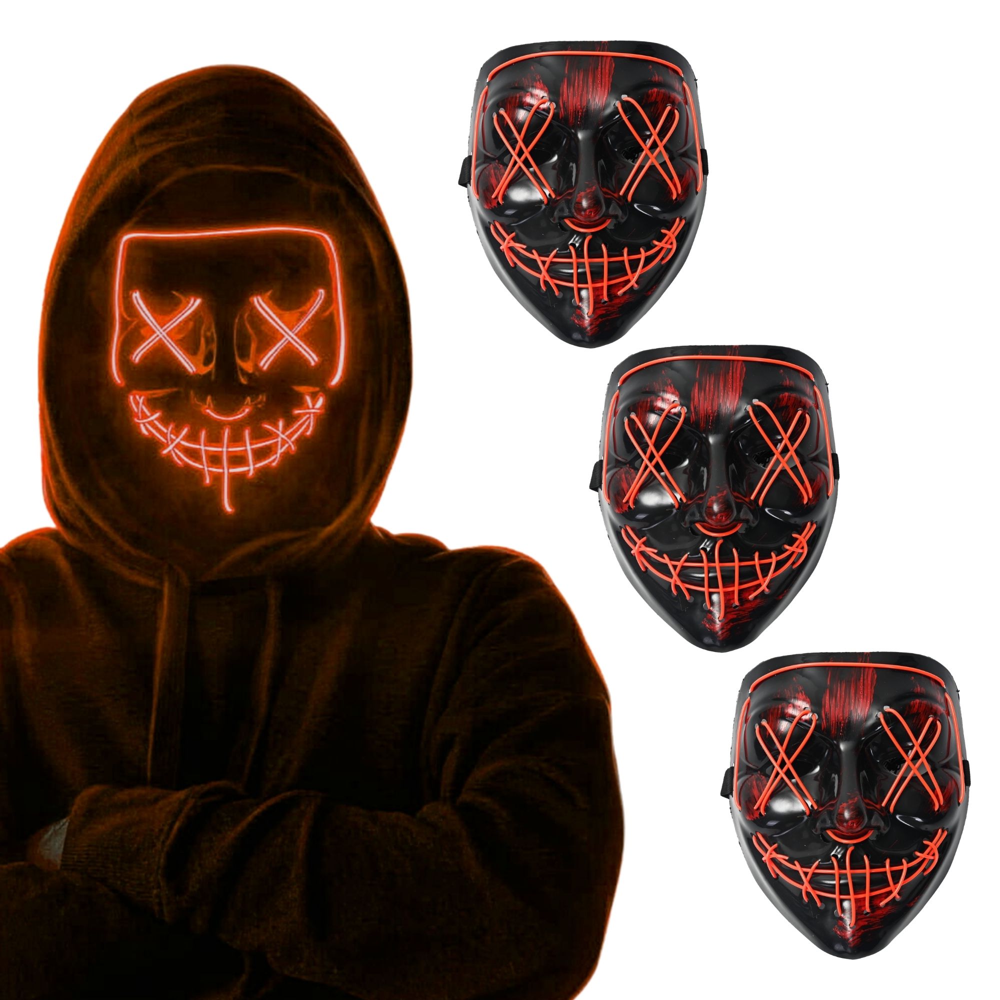 Paquete Mascara Luz Led La Purga Halloween 3 piezas
