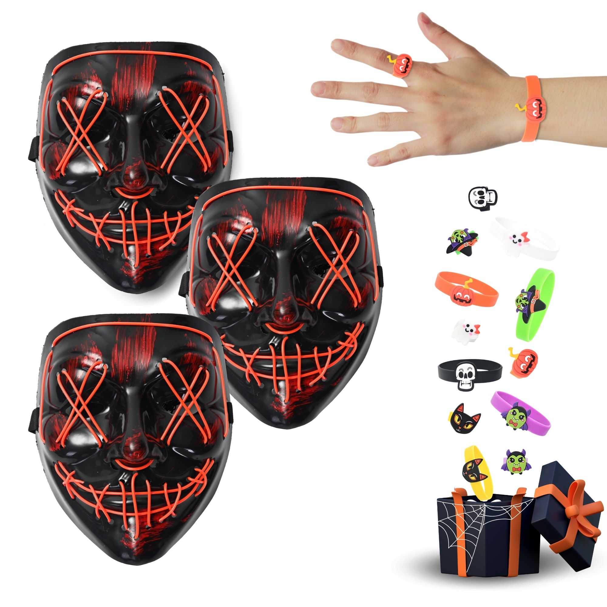 Paquete Mascara Luz Led La Purga Halloween 3 piezas