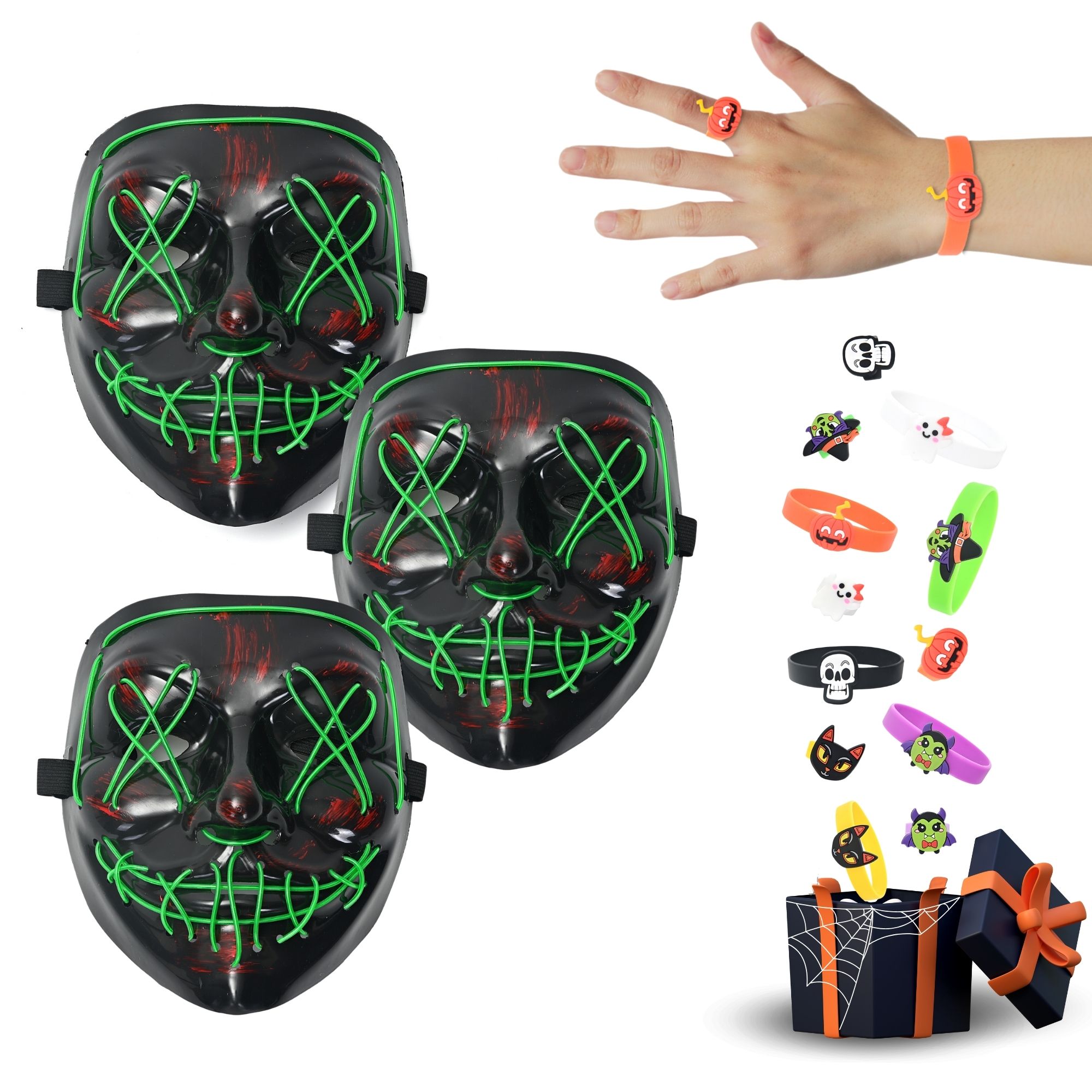 Paquete Mascara Luz Led La Purga Halloween 3 piezas