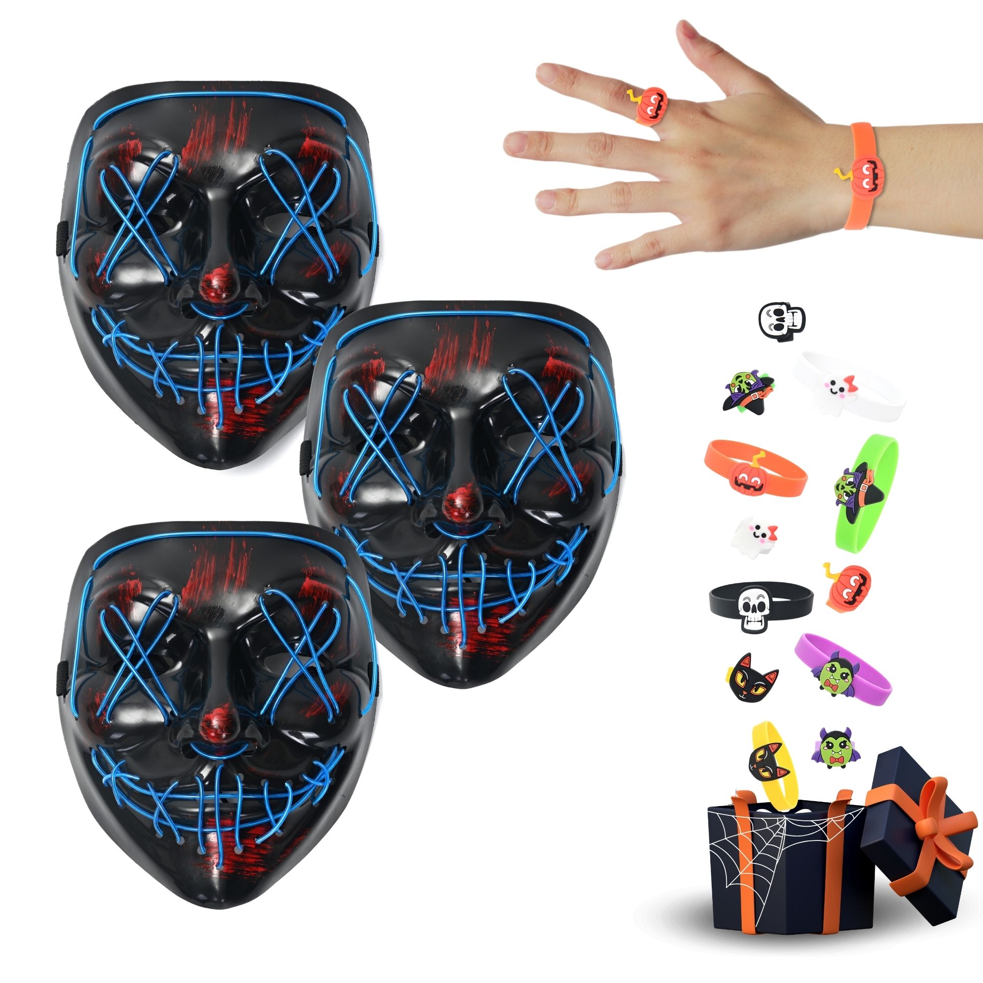Paquete Mascara Luz Led La Purga Halloween 3 piezas
