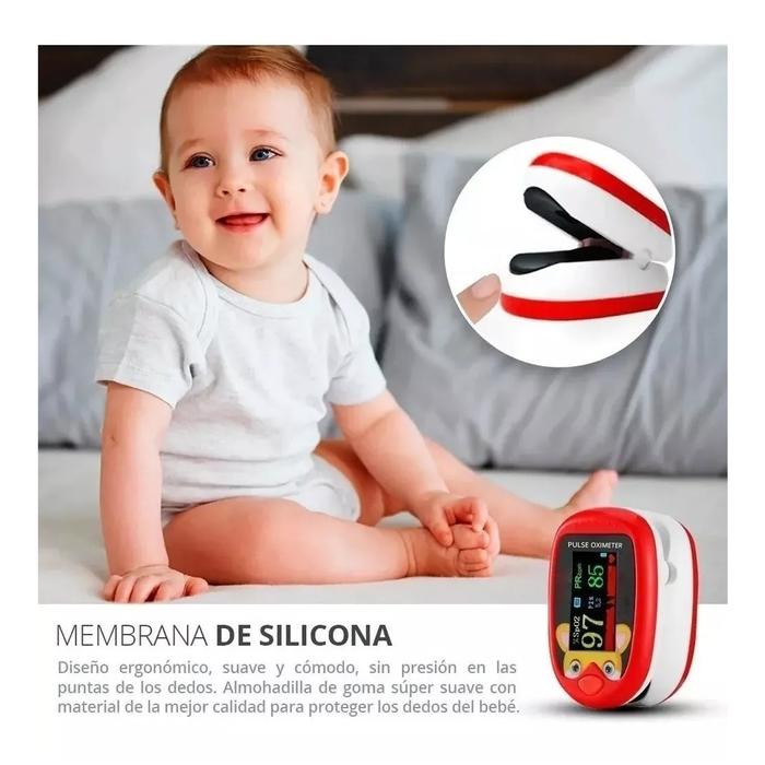 Oxímetros recargables MXOXK-001-27 1Pza Rojo Rango de Medición 70porciento -99porciento Spo2 30 240BPM mas menos 2BPM o mas menos 2porciento PR, OxiKid