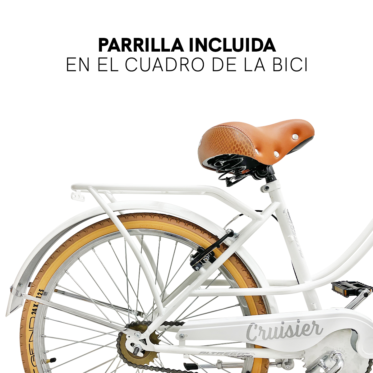 Bicicleta R24 Urbana Cruisier Con Canastilla Y Parrilla Armonia Blanca 