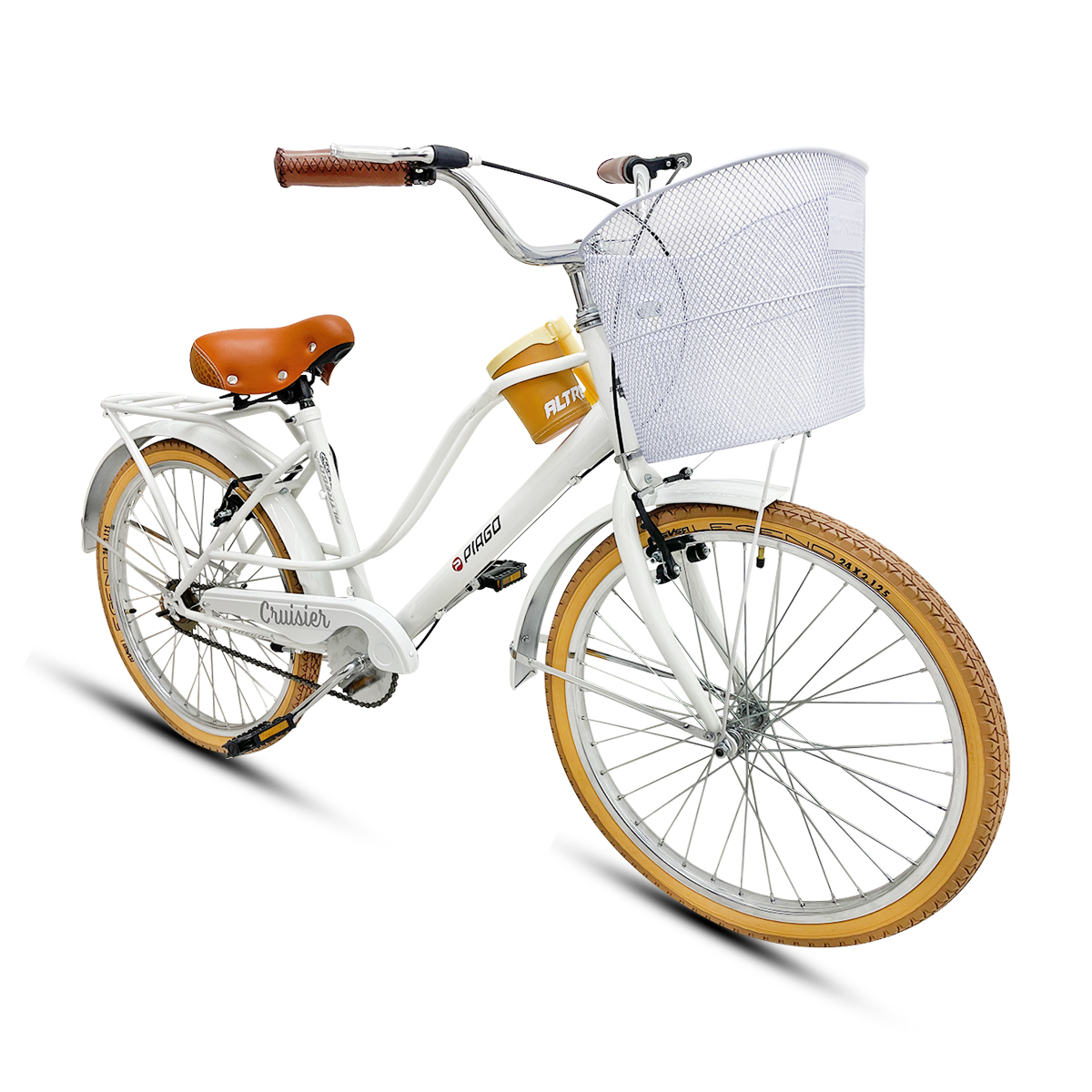Bicicleta R24 Urbana Cruisier Con Canastilla Y Parrilla Armonia Blanca 
