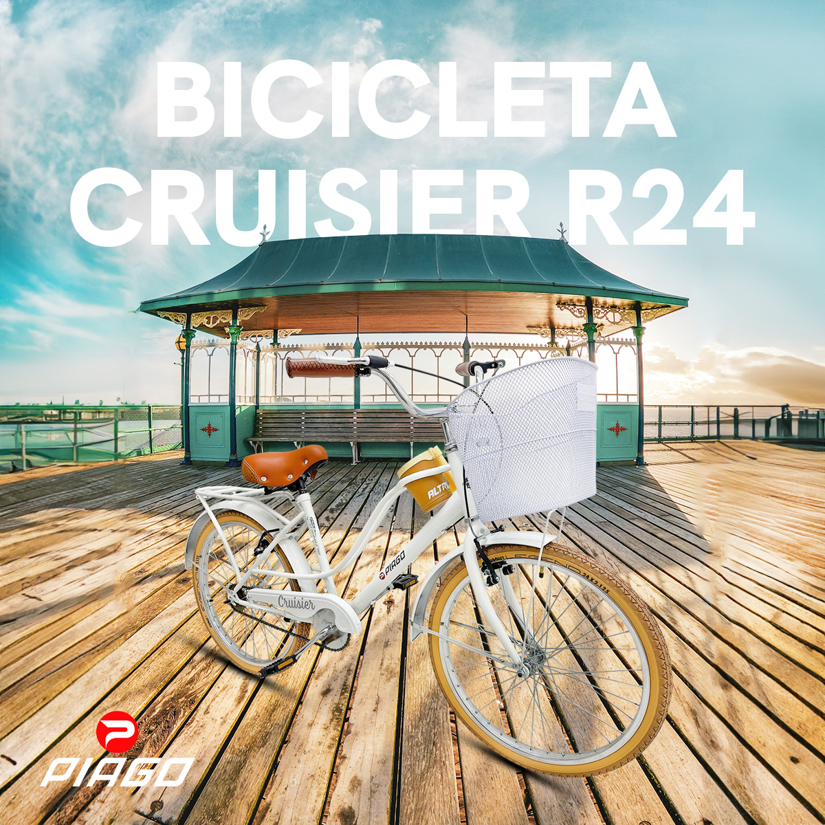 Bicicleta R24 Urbana Cruisier Con Canastilla Y Parrilla Armonia Blanca 