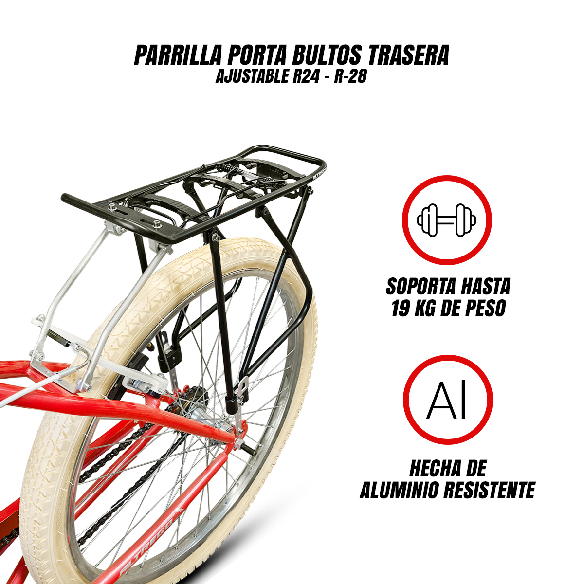 Parrilla Porta Bultos Trasera Bicicleta Varilla Aluminio R24-R28