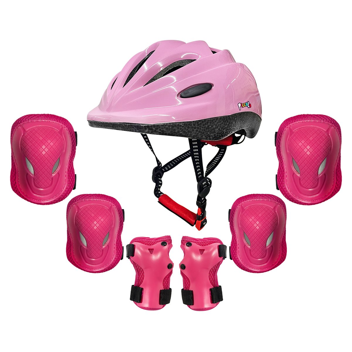 Casco Niña Bicicleta Kit Rodilleras Protección Infantil Rosa Piccolo