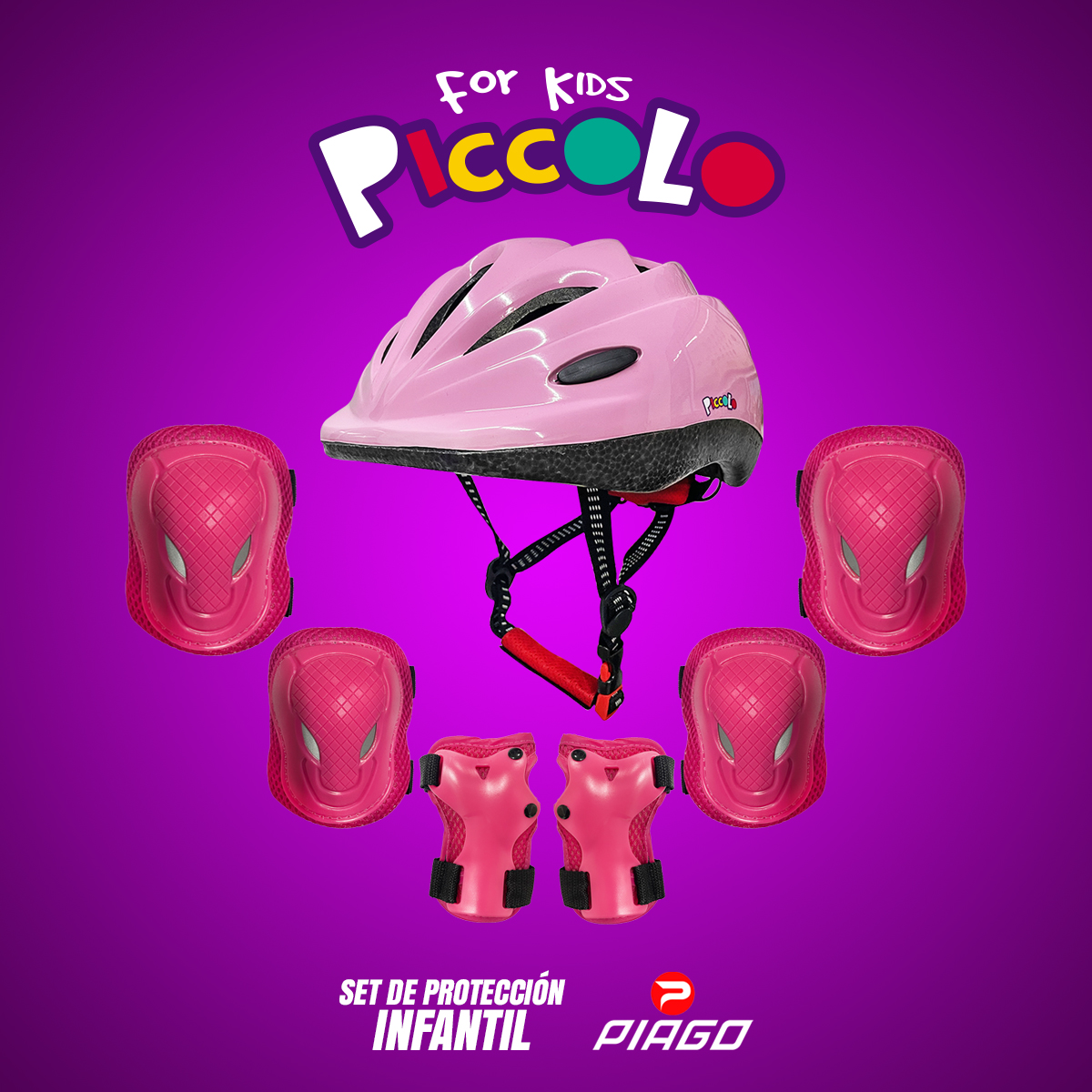 Casco Niña Bicicleta Kit Rodilleras Protección Infantil Rosa Piccolo