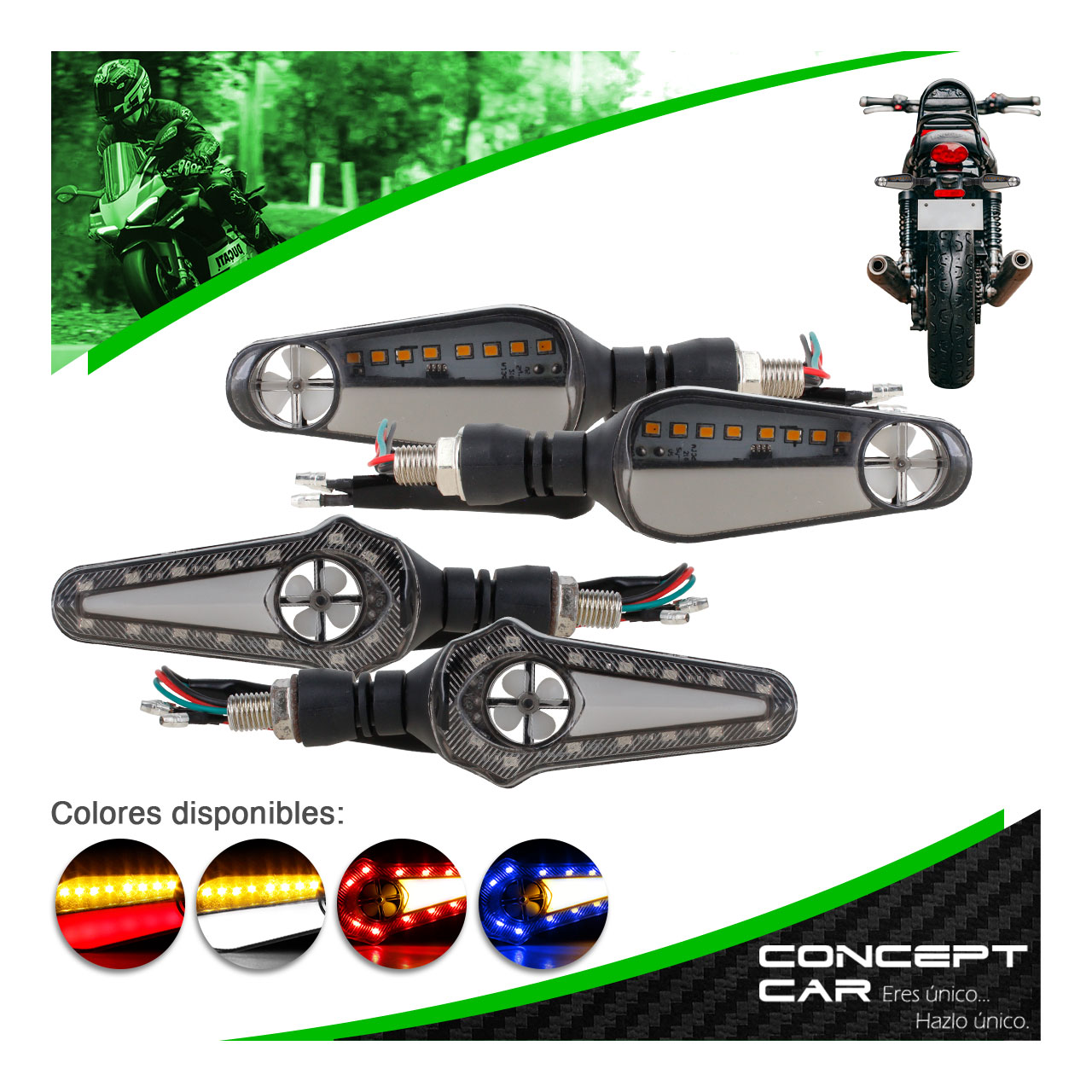 Par Direccionales Moto Universal Led Gel Bicolor Rehilete