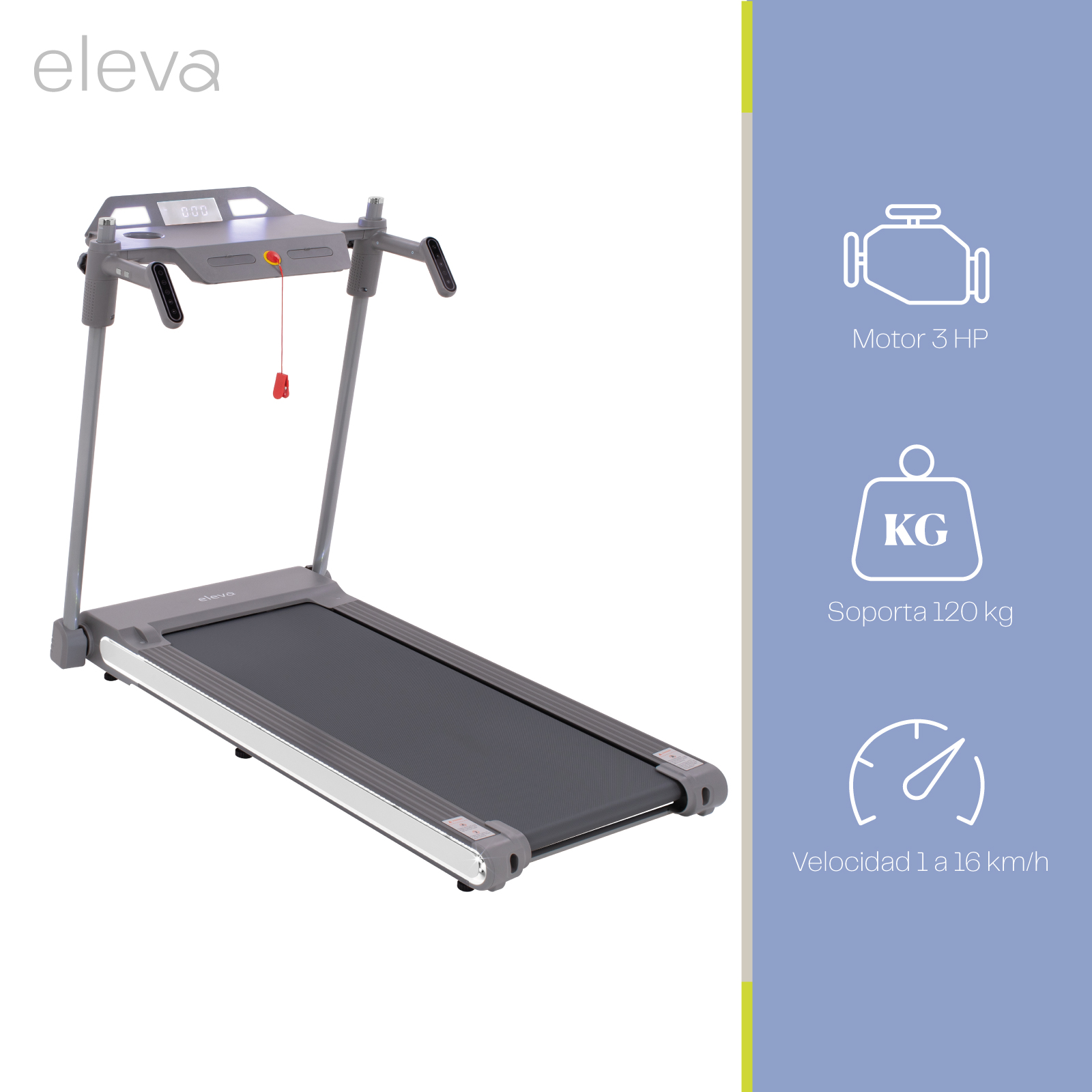 Caminadora Eléctrica Eleva Velocidad 16 km/h 3HP 12 Programas de Ejercicio + Bluetoothdos + Ventiladores Duales + 3 Niveles Altura + Iluminación LED