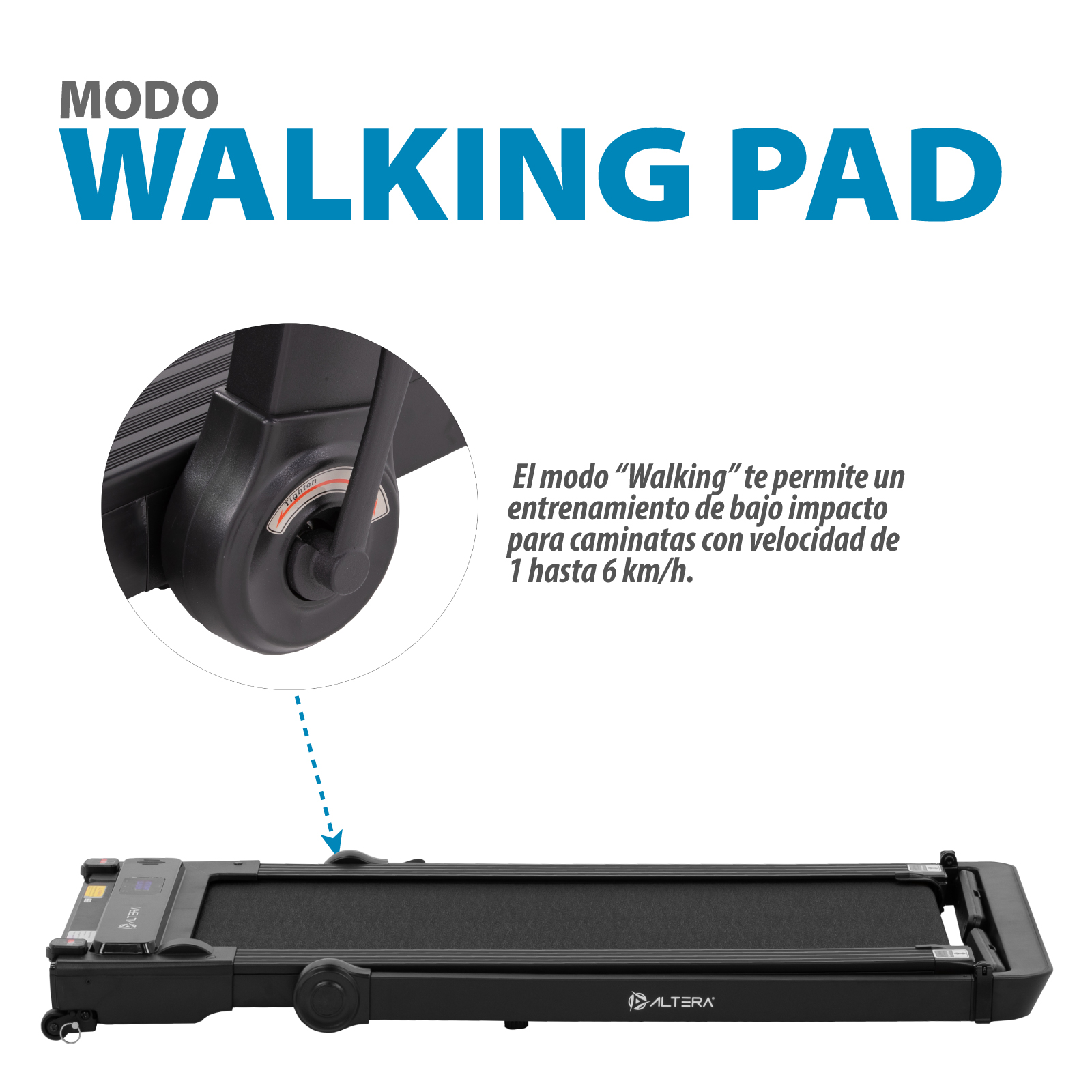 Caminadora Eléctrica Altera Velocidad 12 km/h 2 HP Bocinas Bluetooth 4 Niveles de Altura Control Fit Watch