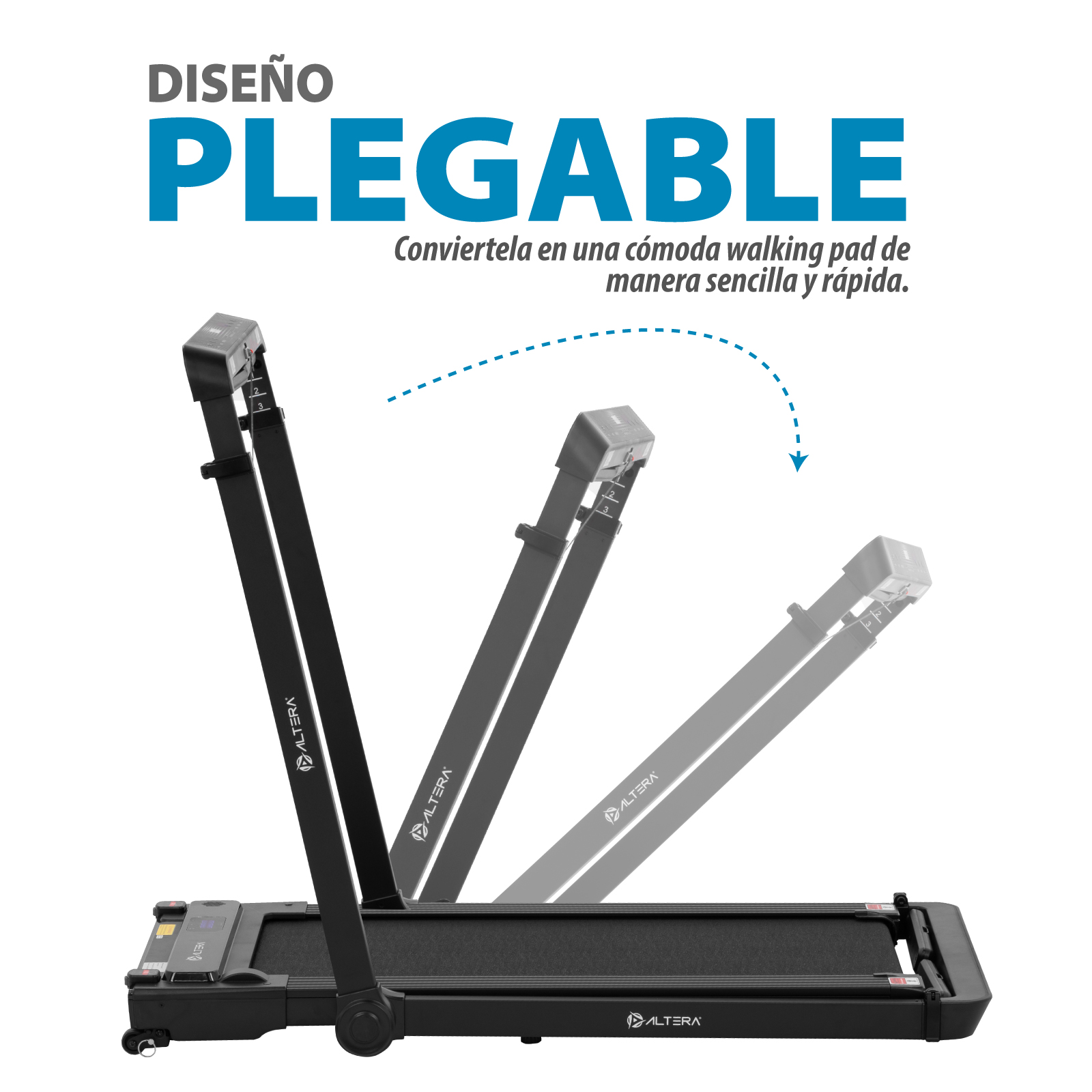 Caminadora Eléctrica Altera Velocidad 12 km/h 2 HP Bocinas Bluetooth 4 Niveles de Altura Control Fit Watch