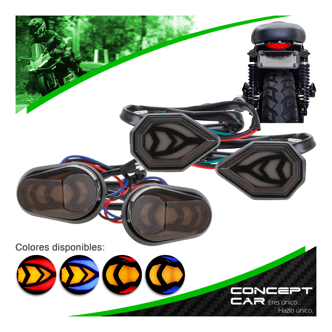 Par Direccionales Mini Para Moto Universal Gel Bicolor