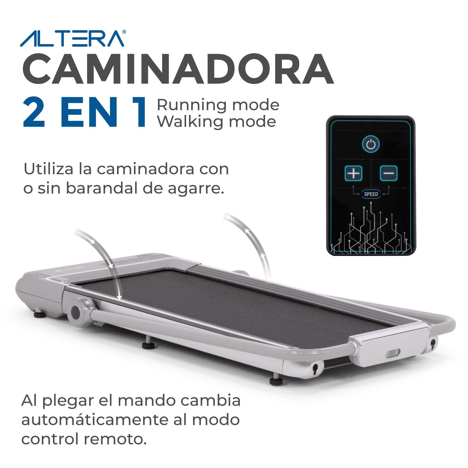 Caminadora Eléctrica Altera Walking Pad Motor 1HP Velocidad de 1 a 6 km/h con Bluetooth y Control Remoto