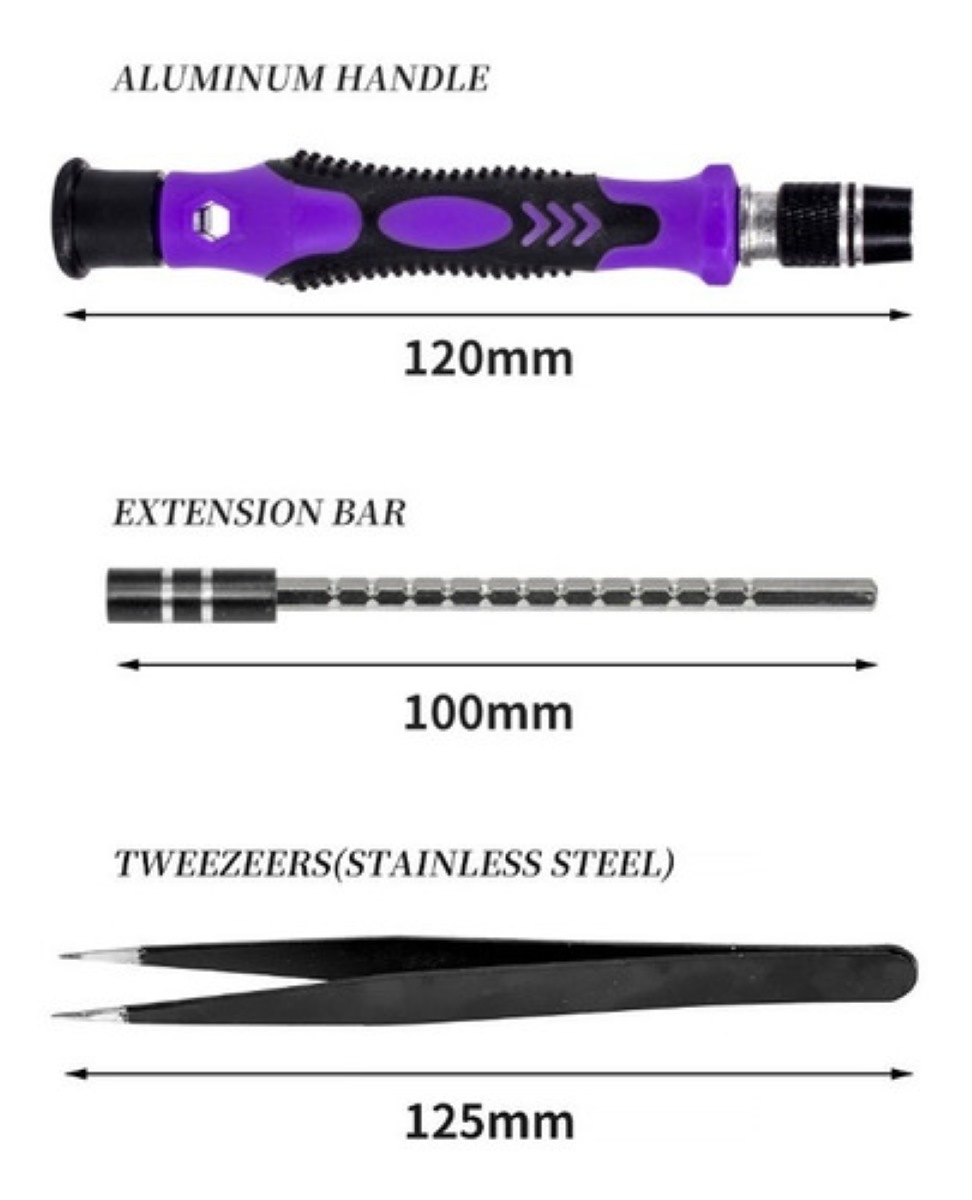 Kit 170 Destornilladores Puntas Magnéticas Repara Pc Celular Negro Con Morado 
