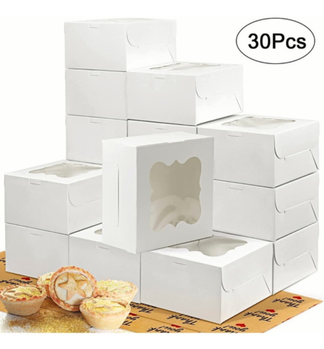 Mini Cajas Con Ventana Para Pasteles Donas Regalos Pan 30 Pz Blanco