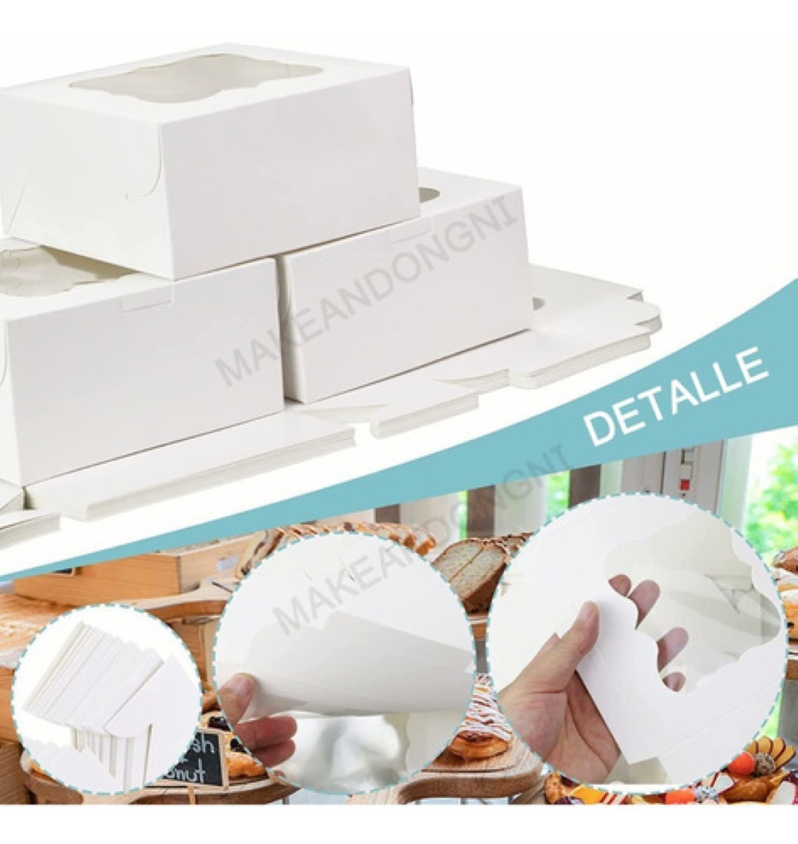 Mini Cajas Con Ventana Para Pasteles Donas Regalos Pan 30 Pz Blanco