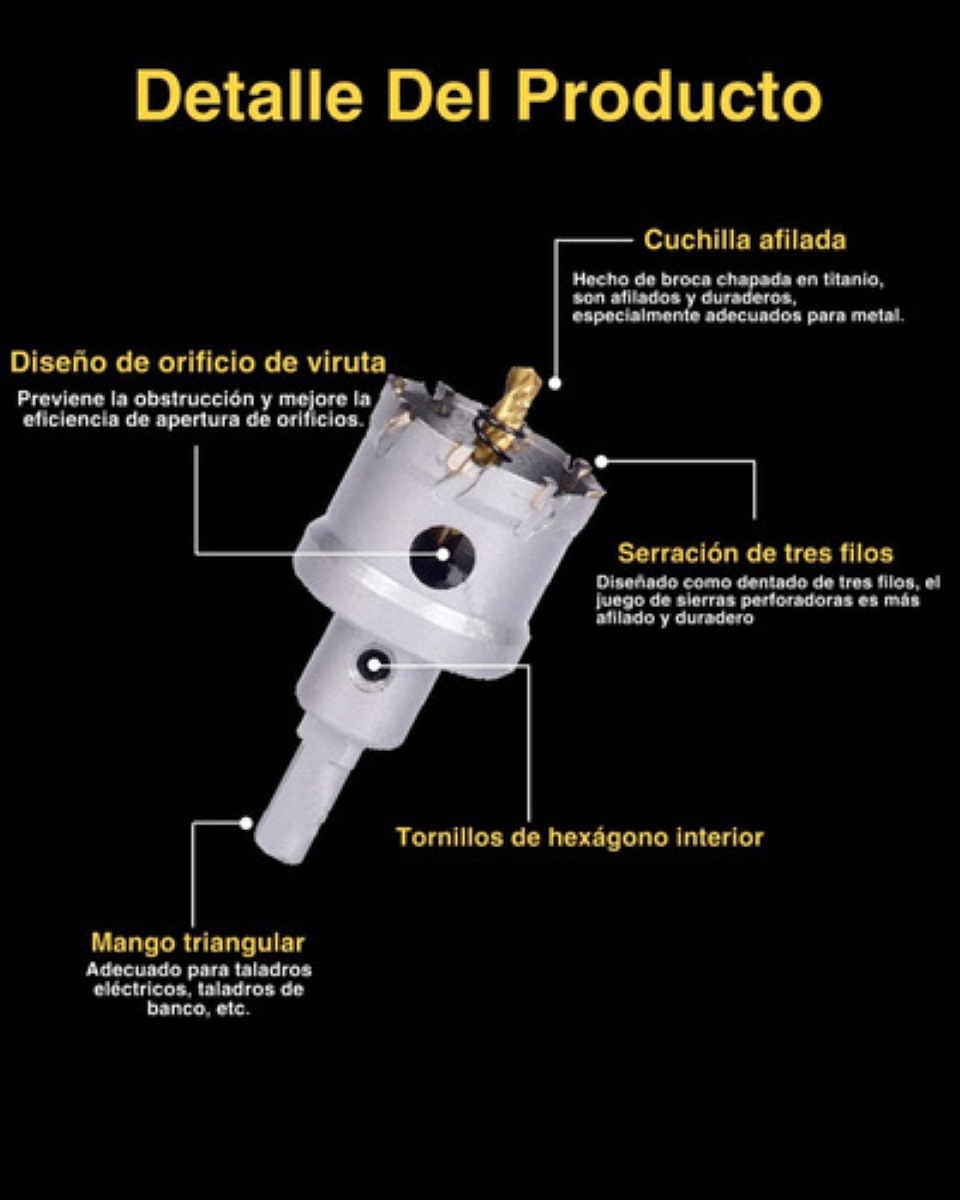 10 Brocas 16-53mm Metal Acero Inoxi Hierro Carburo Plata