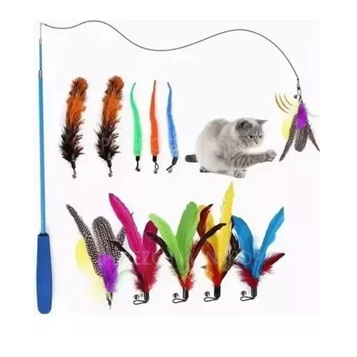 Set Juguetes Para Gato Interactivos Plumas Campanas 11pcs