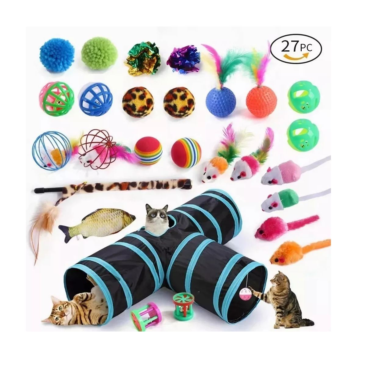 Kit 27 Piezas De Juguetes Para Gatos Mascotas Túnel Para Gatos