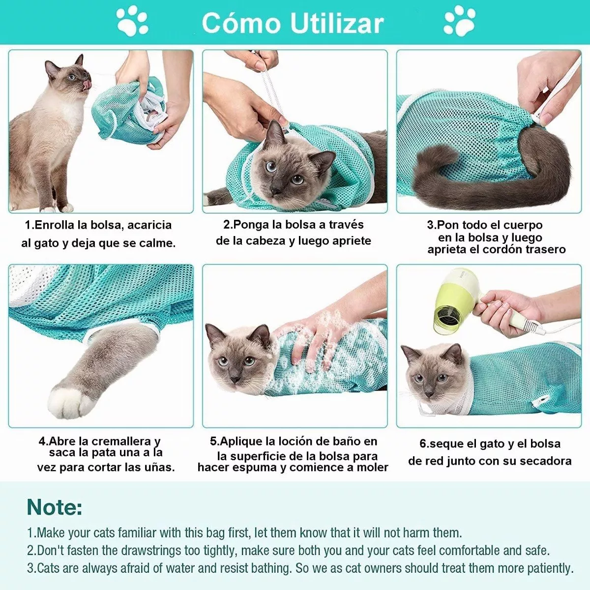 Bolsa Para Bañar/corte Uña Gato Bolsa De Baño Para Mascotas Verde