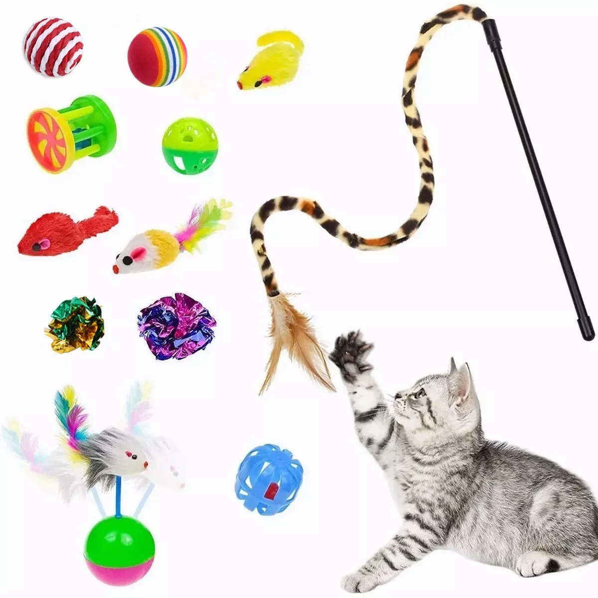 Kit Juguetes Para Gato 28 Pcs Pluma Varita Bola Túnel Ratone