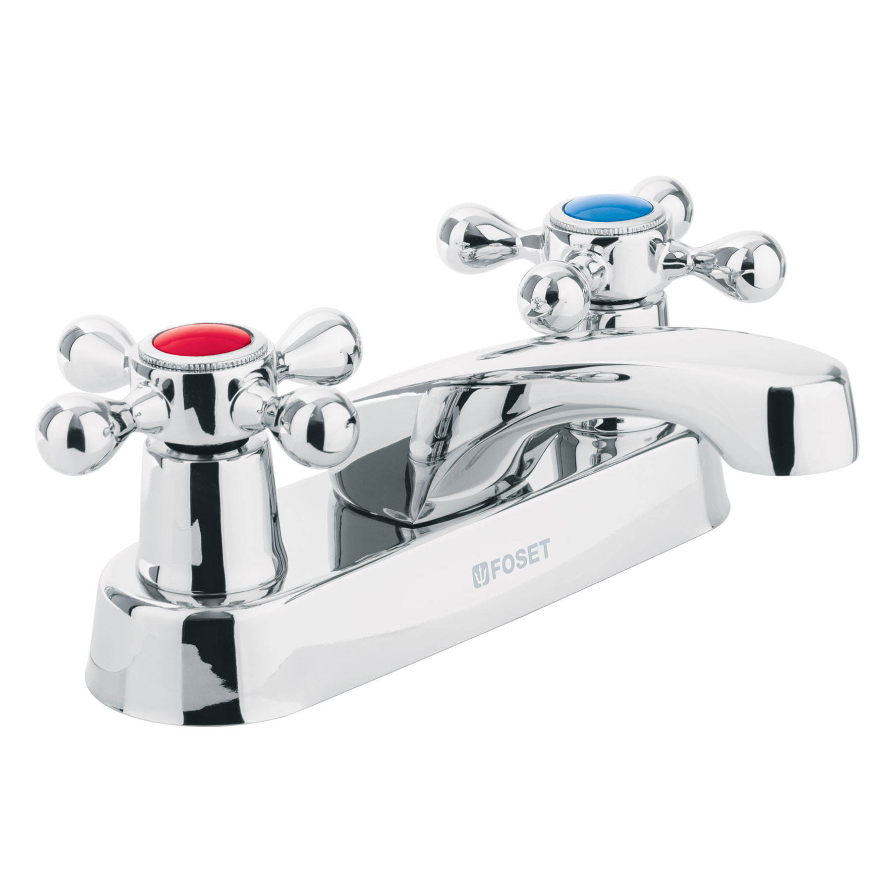 MEZCLADORA 4" PARA LAVABO, NARIZ LARGA, MANERALES CRUCETA FOSET 47680