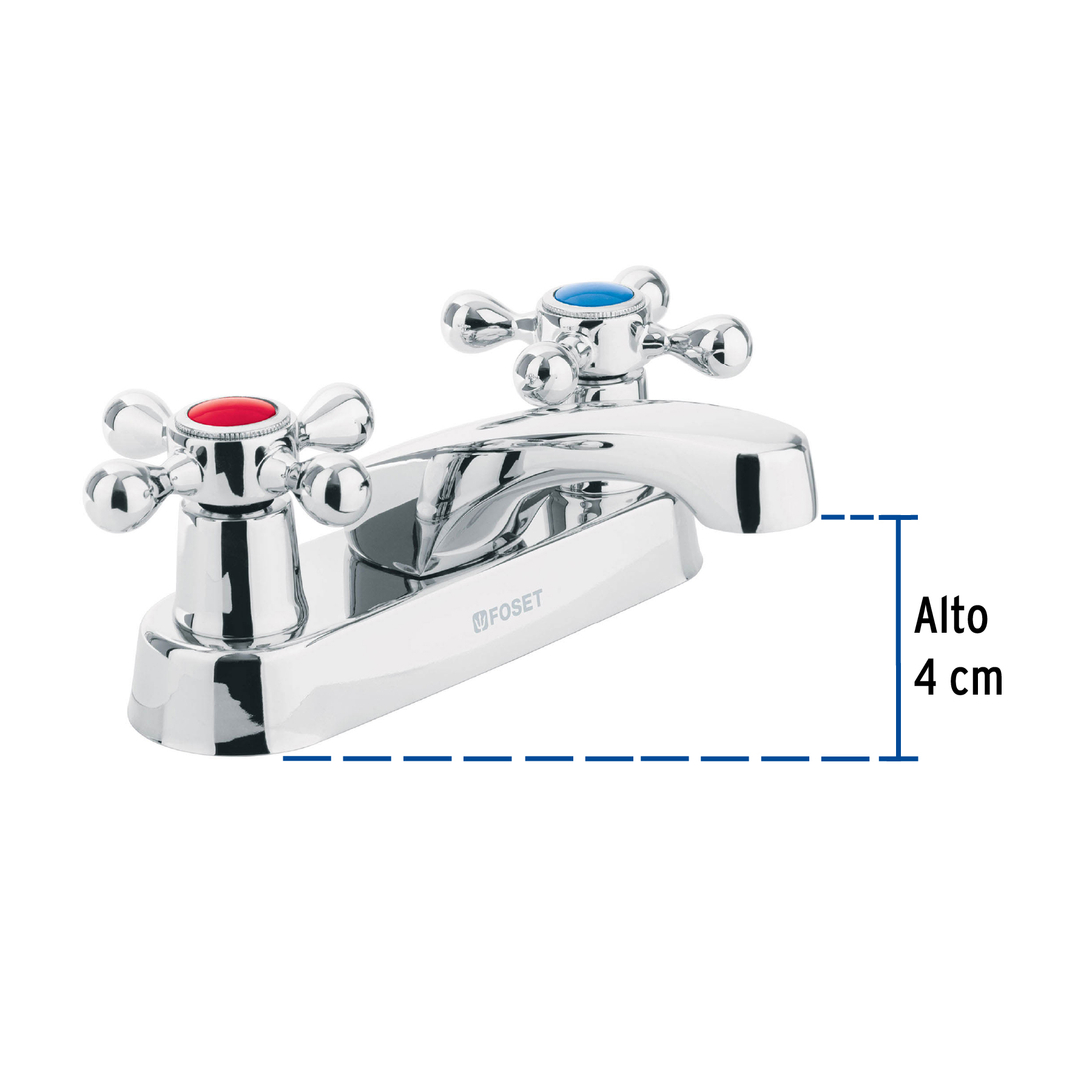 MEZCLADORA 4" PARA LAVABO, NARIZ LARGA, MANERALES CRUCETA FOSET 47680