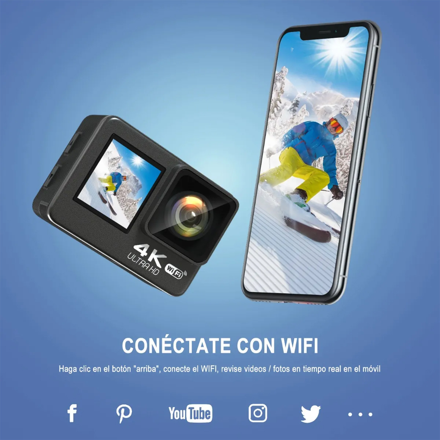Camara Deportiva 4k Wifi Sumergible Gopr Pantalla Dual Touch