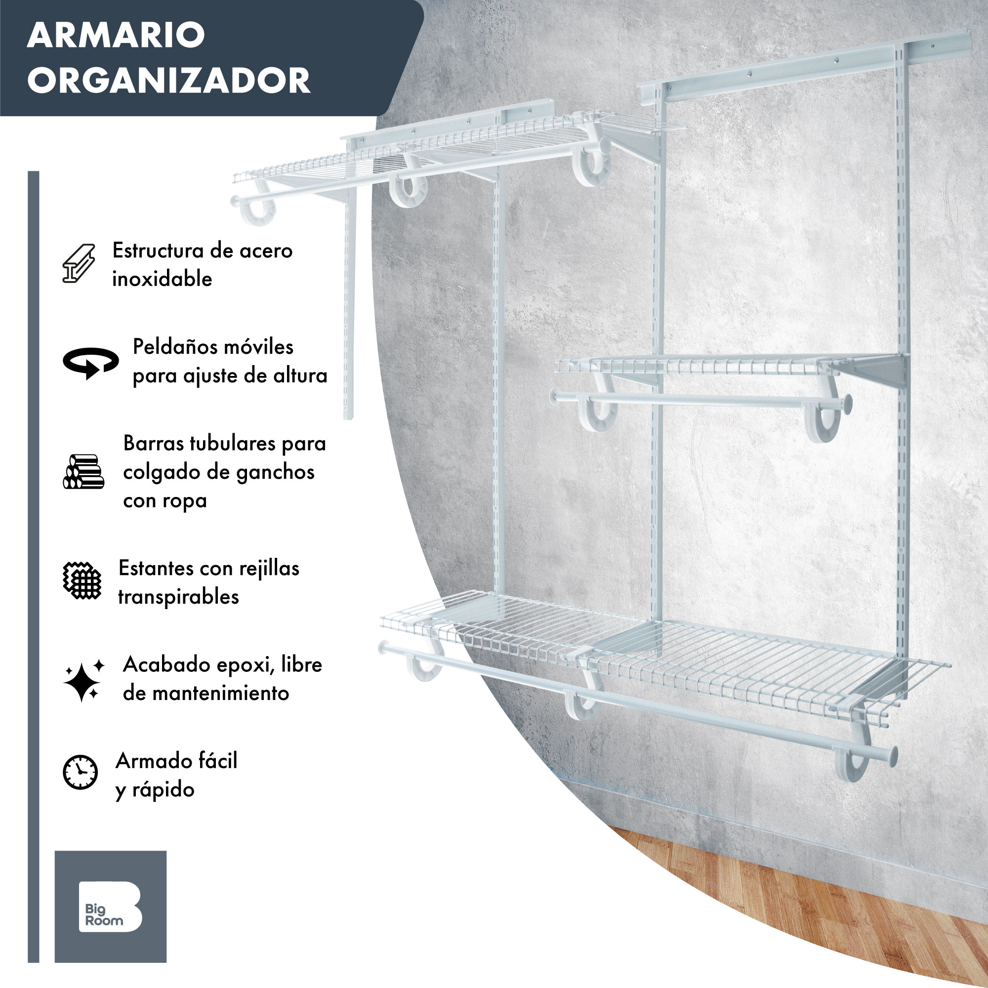 Closet Ropero Armable Armario 4 a 6Ft Ajustable Reforzado 