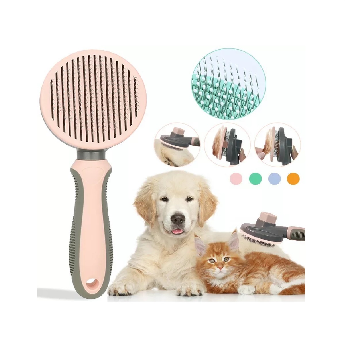 Cepillo Peine Deslanador Perro Gato Para Quita Pelo 2 En 1 Rosa Claro