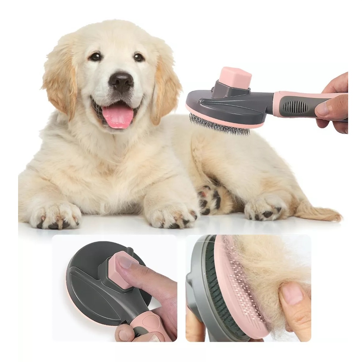 Cepillo Peine Deslanador Perro Gato Para Quita Pelo 2 En 1 Rosa Claro