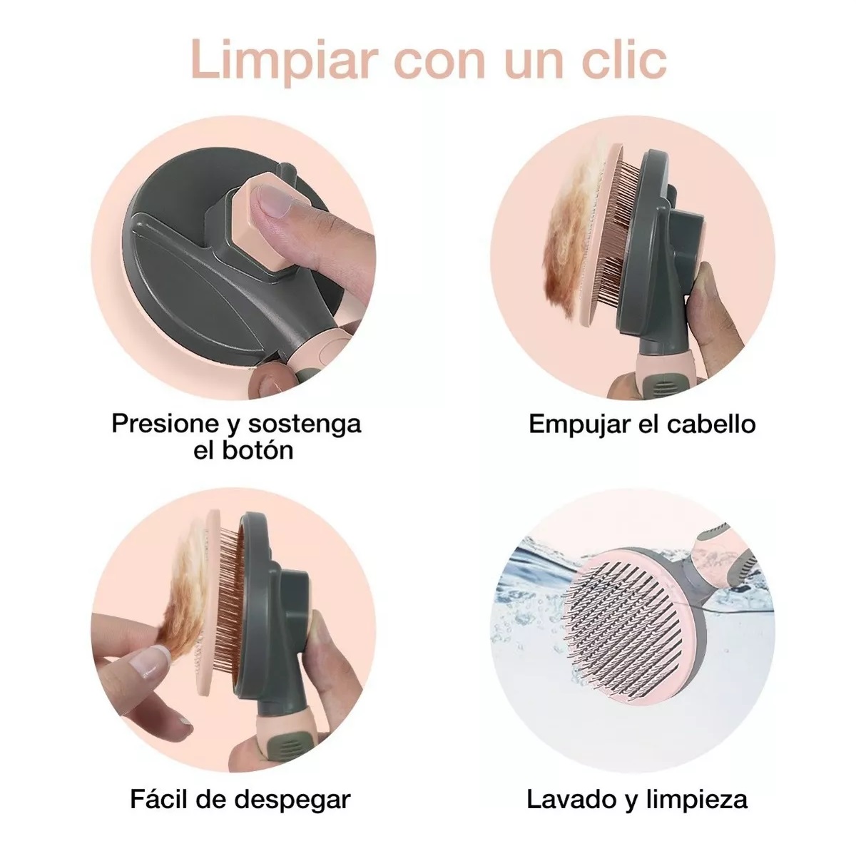 Cepillo Peine Deslanador Perro Gato Para Quita Pelo 2 En 1 Rosa Claro