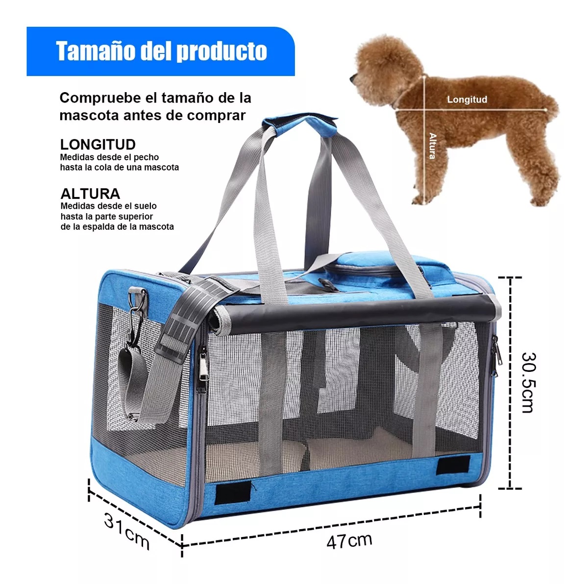 Mochila Portátil Transportadora Gato Perro Mascota Azul