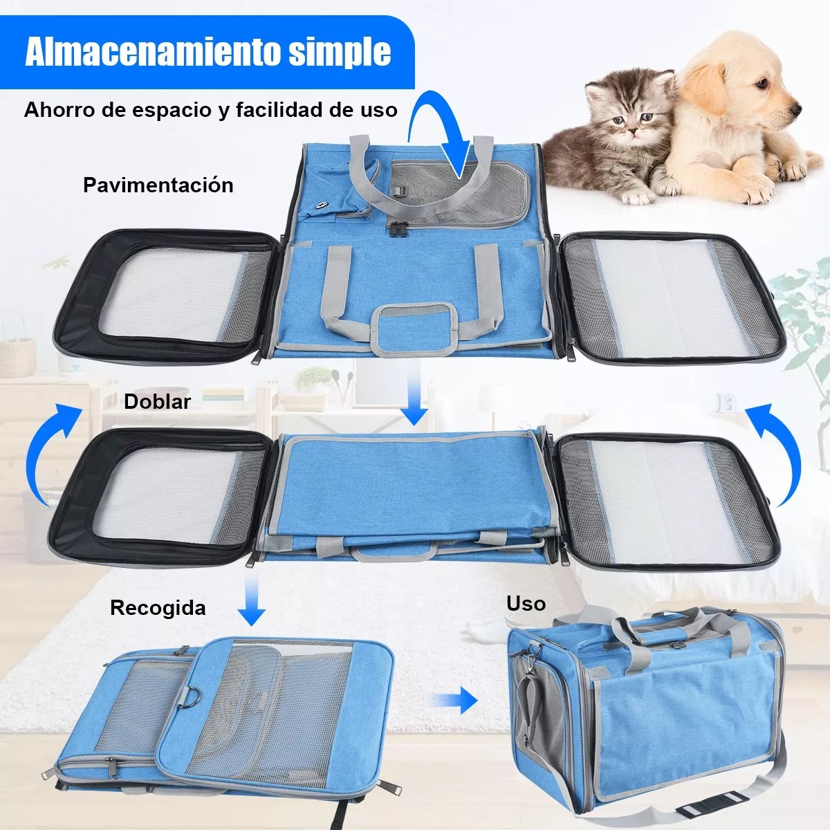 Mochila Portátil Transportadora Gato Perro Mascota Azul