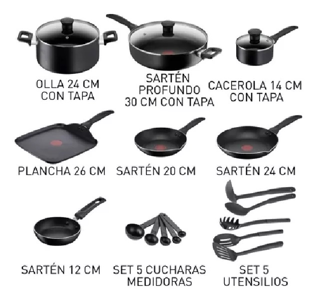 Bateria De Cocina T-Fal Easy Care b463sk84 20 Piezas Aluminio Antiadherente	